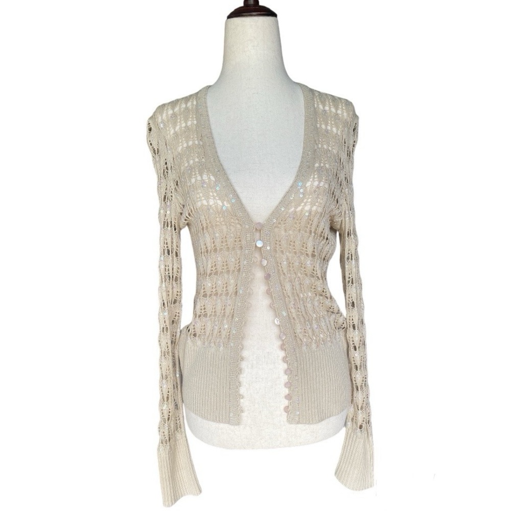 Cache Y2K Silk Crochet Cardigan Size Medium